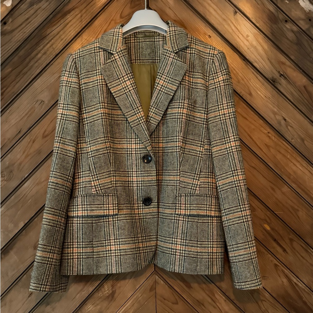 Bogner wool jacket medium 8 tweed plaid classic chic blazer women’s neutral - Picture 3 of 12